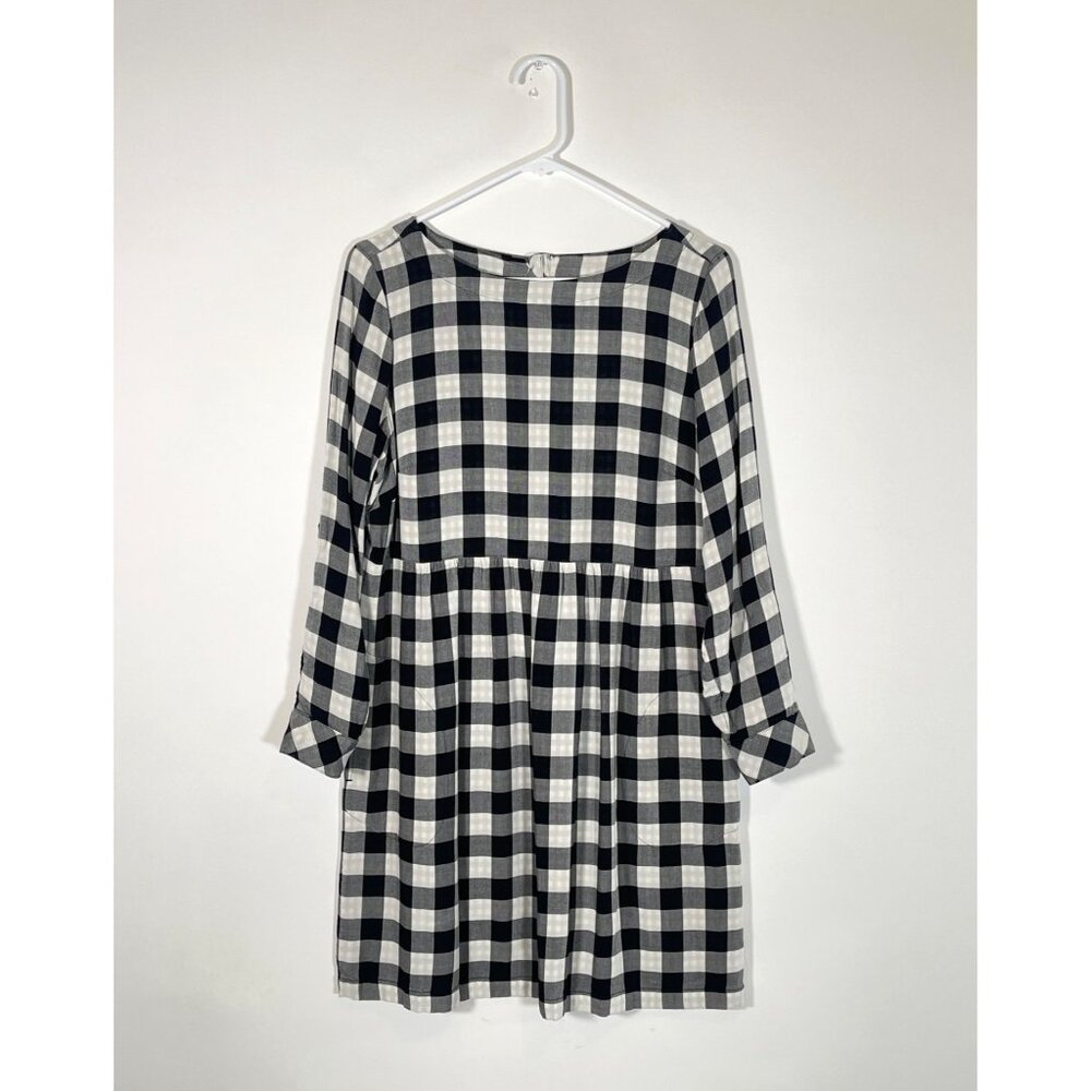 J. Jill Gingham Double Cloth Dress Roll Tab Sleeve Button Back Black & White - Picture 3 of 16